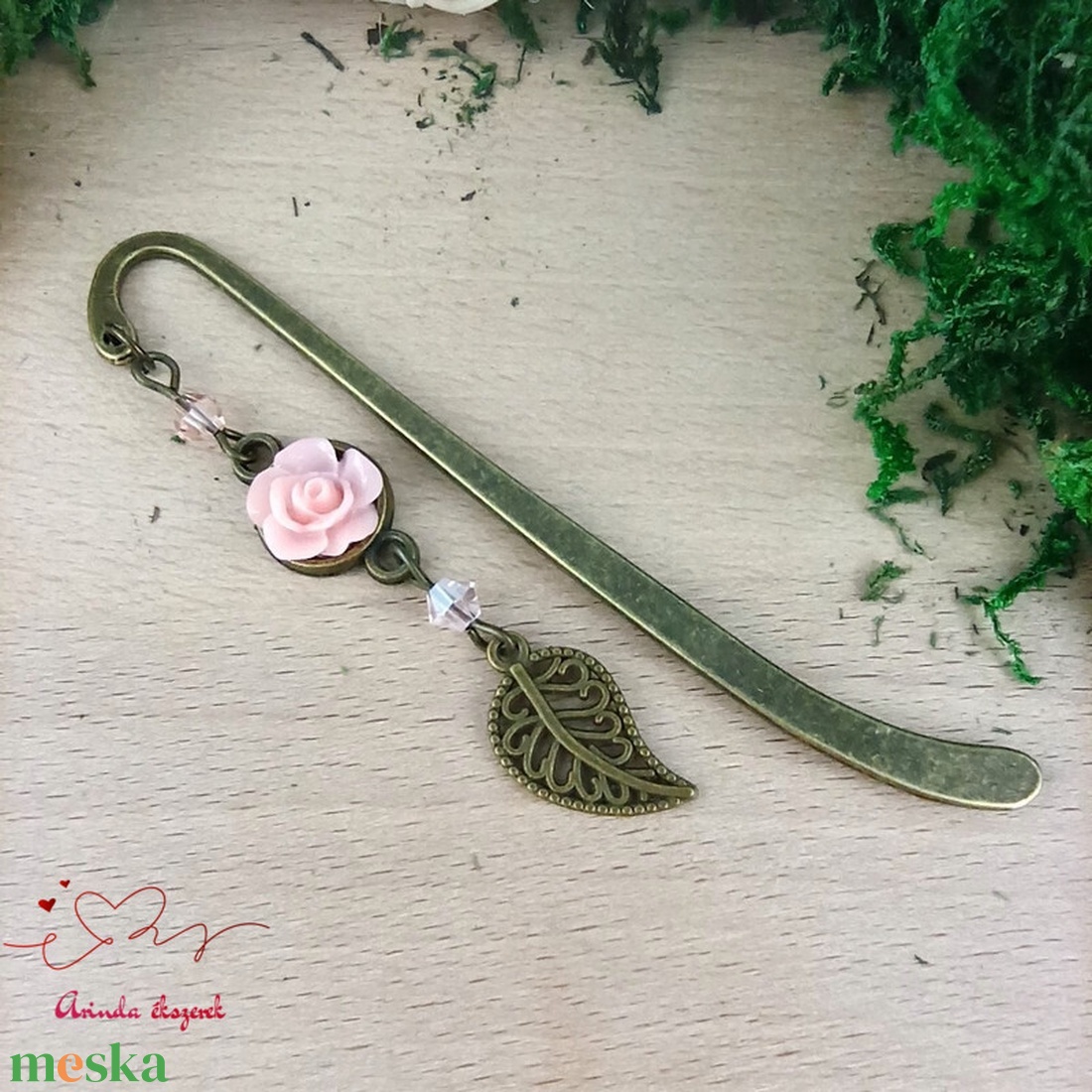 Rózsaszín rózsás könyvjelző - Anyák napi apró figyelmesség #24 - könyv & zene - könyvjelző - Meska.hu