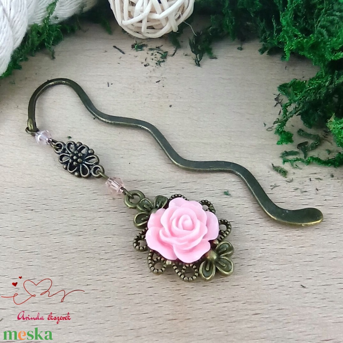 Rózsaszín rózsás könyvjelző - Anyák napi apró figyelmesség #26 - könyv & zene - könyvjelző - Meska.hu