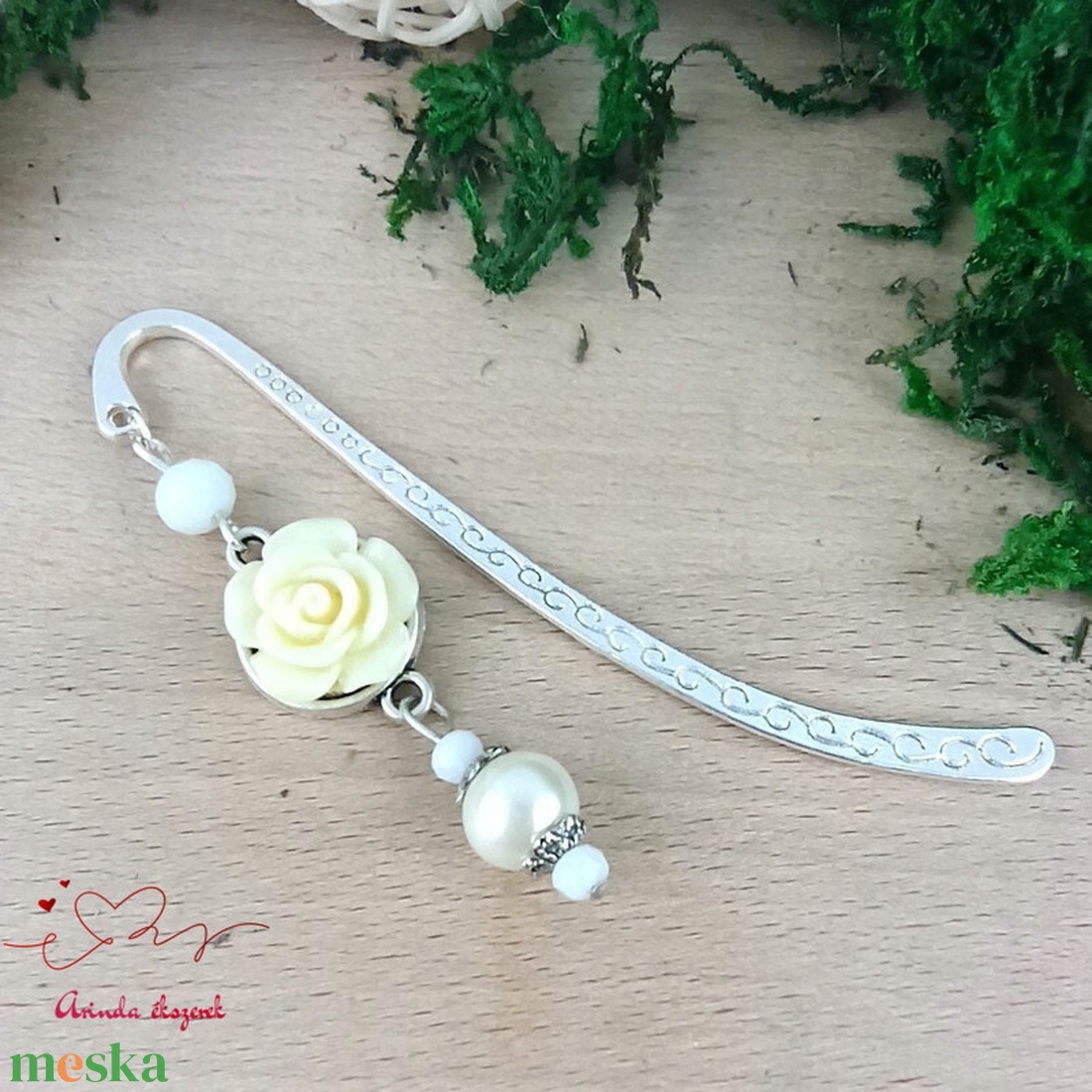 Rózsaszín rózsás könyvjelző - Anyák napi apró figyelmesség #33 - könyv & zene - könyvjelző - Meska.hu