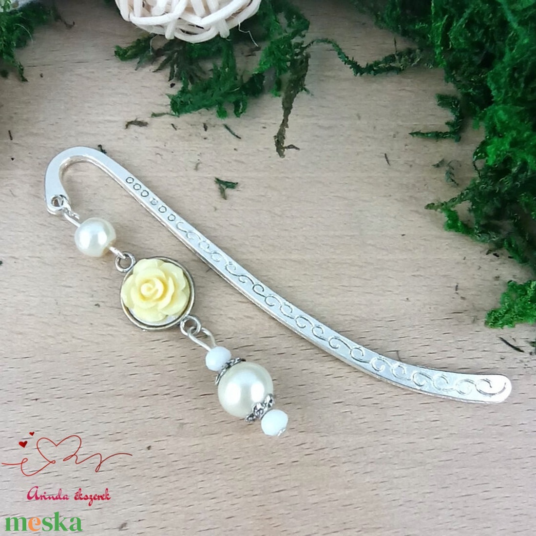 Rózsaszín rózsás könyvjelző - Anyák napi apró figyelmesség #34 - könyv & zene - könyvjelző - Meska.hu