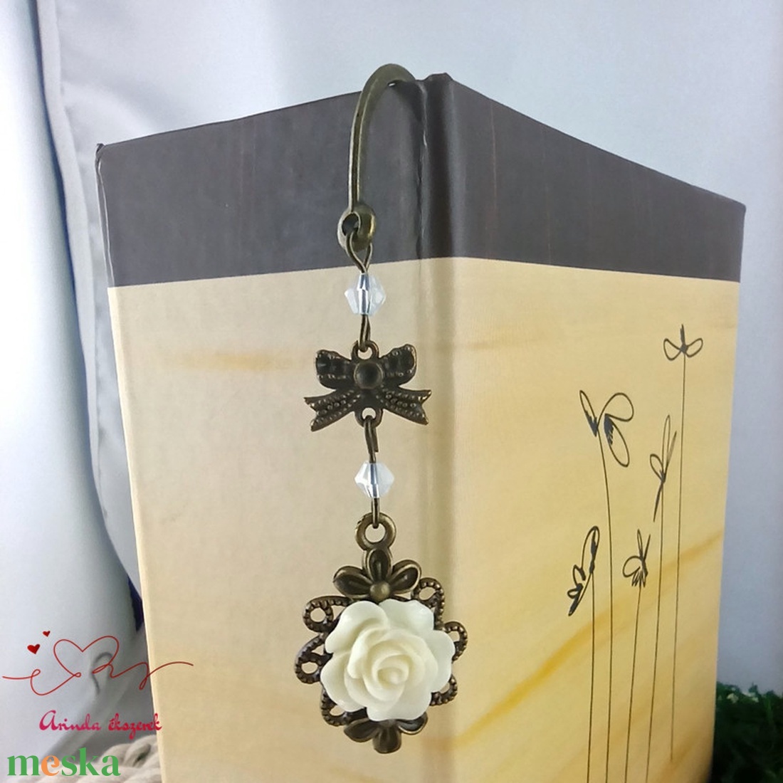 Rózsaszín rózsás könyvjelző - Anyák napi apró figyelmesség #28 - könyv & zene - könyvjelző - Meska.hu