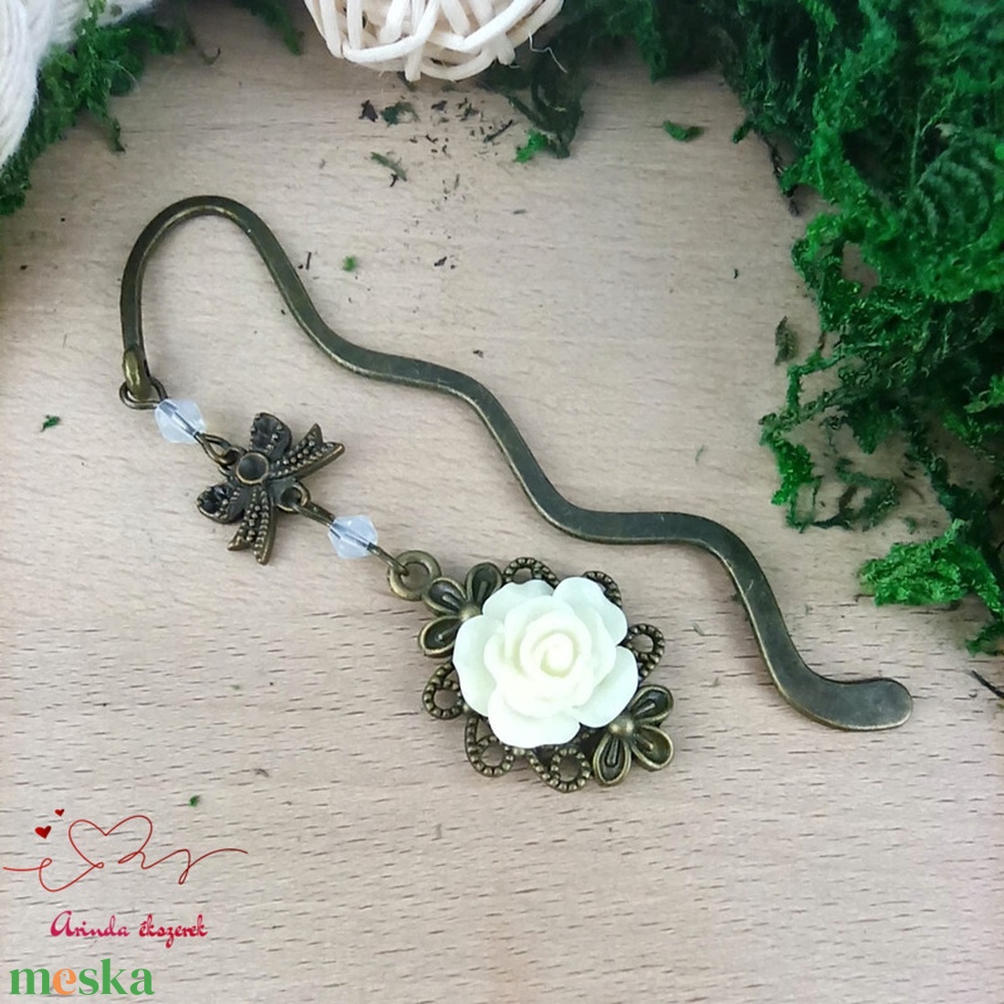 Rózsaszín rózsás könyvjelző - Anyák napi apró figyelmesség #28 - könyv & zene - könyvjelző - Meska.hu