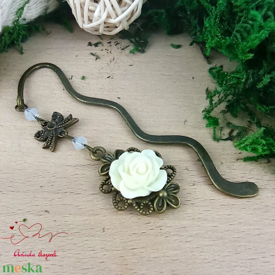 Rózsaszín rózsás könyvjelző - Anyák napi apró figyelmesség #28 - könyv & zene - könyvjelző - Meska.hu