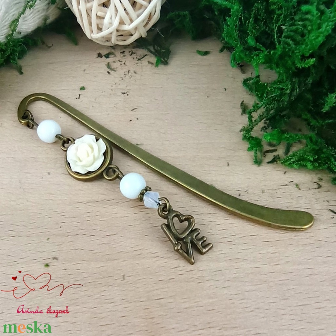 Rózsaszín rózsás könyvjelző - Anyák napi apró figyelmesség #29 - könyv & zene - könyvjelző - Meska.hu