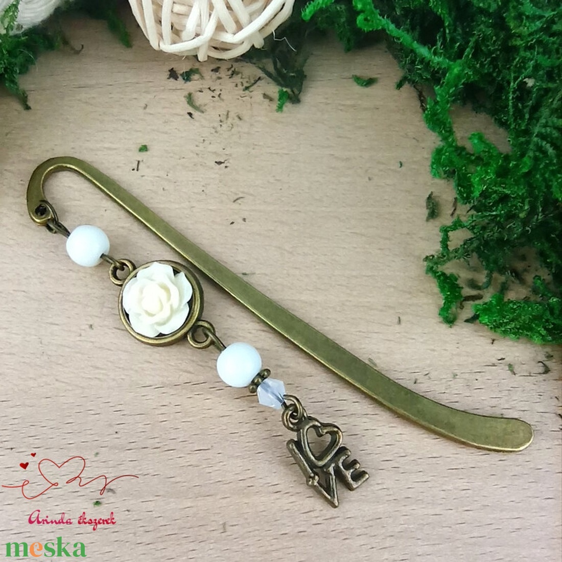 Rózsaszín rózsás könyvjelző - Anyák napi apró figyelmesség #29 - könyv & zene - könyvjelző - Meska.hu