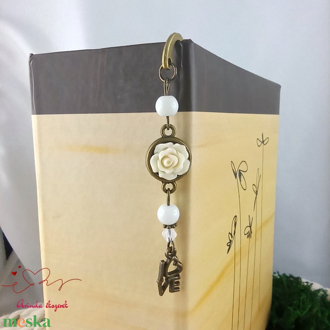 Rózsaszín rózsás könyvjelző - Anyák napi apró figyelmesség #29 - könyv & zene - könyvjelző - Meska.hu