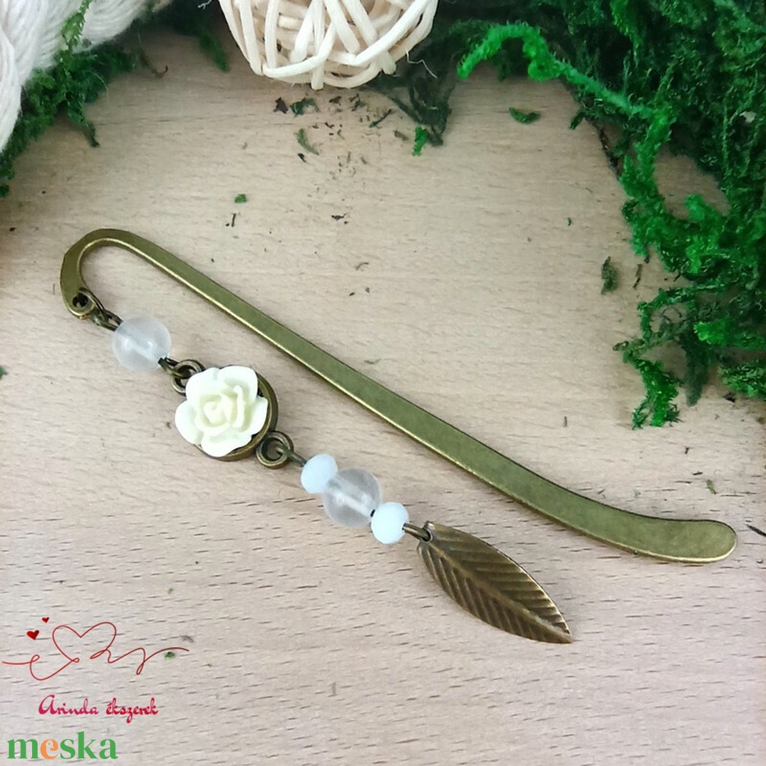 Rózsaszín rózsás könyvjelző - Anyák napi apró figyelmesség #30 - könyv & zene - könyvjelző - Meska.hu