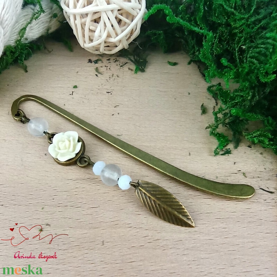 Rózsaszín rózsás könyvjelző - Anyák napi apró figyelmesség #30 - könyv & zene - könyvjelző - Meska.hu