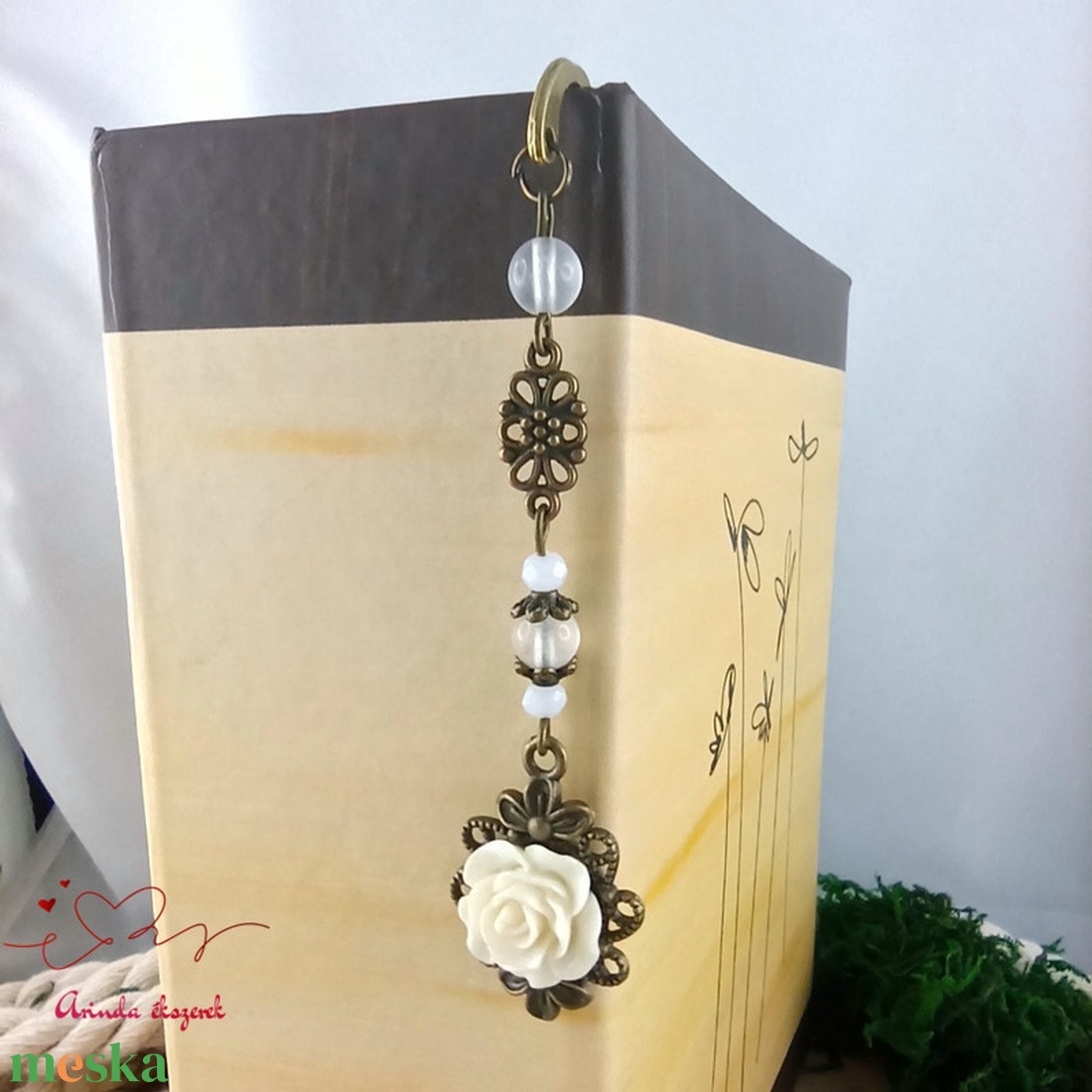 Rózsaszín rózsás könyvjelző - Anyák napi apró figyelmesség #31 - könyv & zene - könyvjelző - Meska.hu