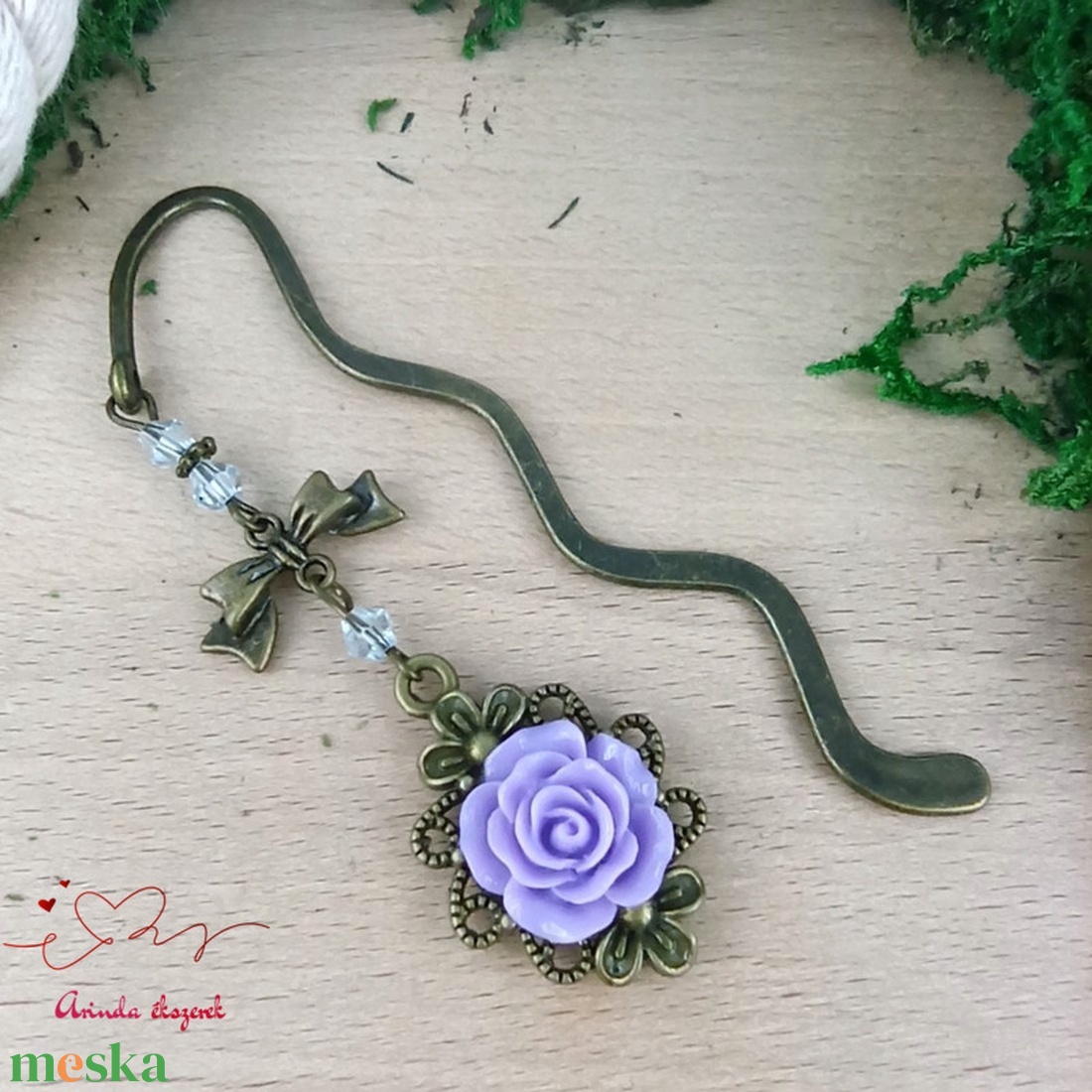 Rózsaszín rózsás könyvjelző - Anyák napi apró figyelmesség #58 - könyv & zene - könyvjelző - Meska.hu