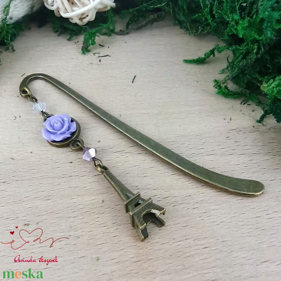 Rózsaszín rózsás könyvjelző - Anyák napi apró figyelmesség #50 - könyv & zene - könyvjelző - Meska.hu