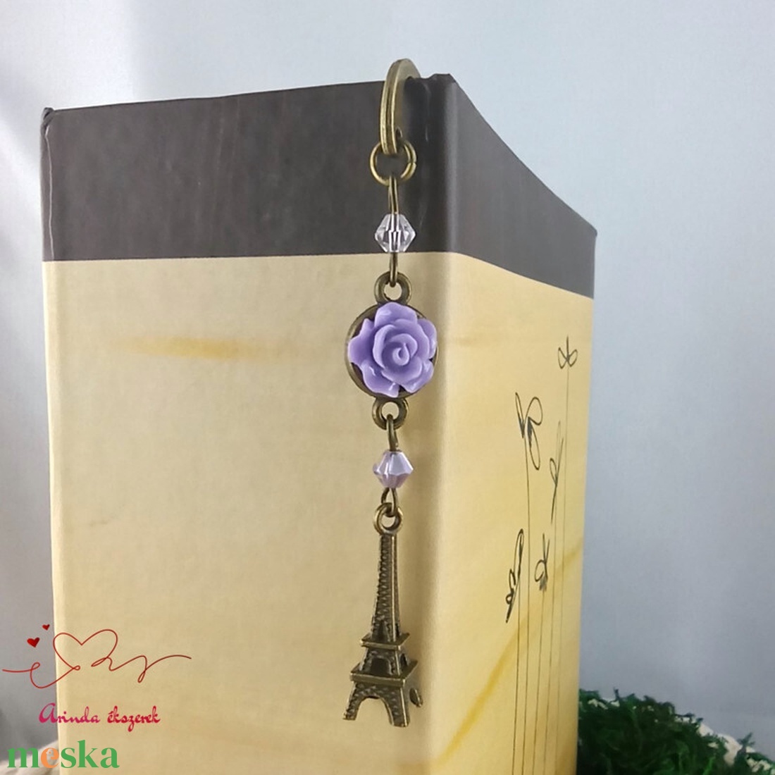 Rózsaszín rózsás könyvjelző - Anyák napi apró figyelmesség #50 - könyv & zene - könyvjelző - Meska.hu