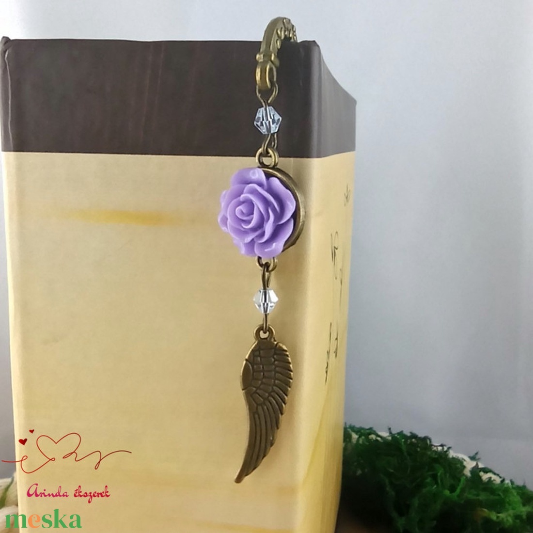 Rózsaszín rózsás könyvjelző - Anyák napi apró figyelmesség #51 - könyv & zene - könyvjelző - Meska.hu