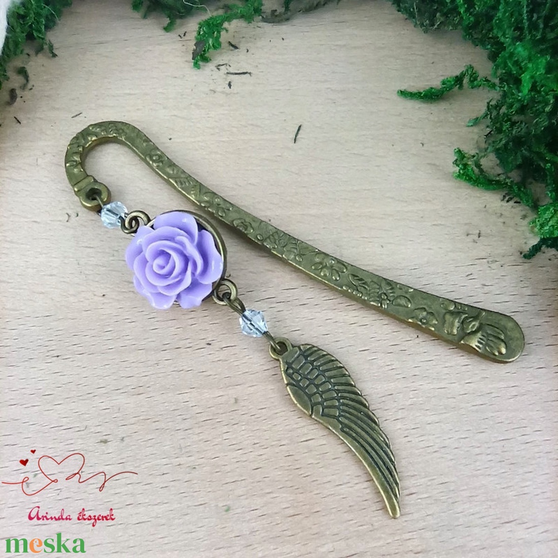 Rózsaszín rózsás könyvjelző - Anyák napi apró figyelmesség #51 - könyv & zene - könyvjelző - Meska.hu