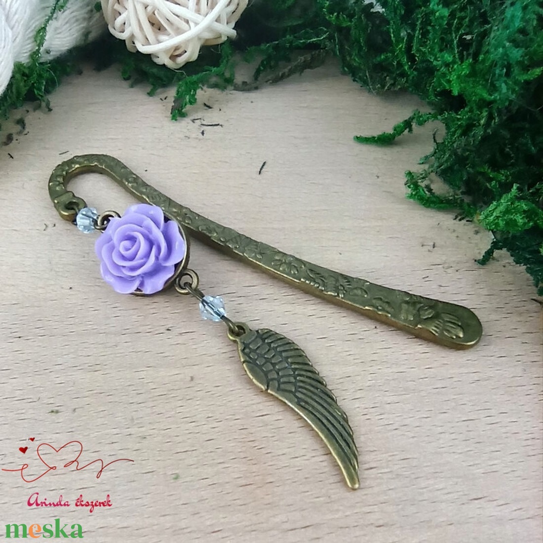 Rózsaszín rózsás könyvjelző - Anyák napi apró figyelmesség #51 - könyv & zene - könyvjelző - Meska.hu