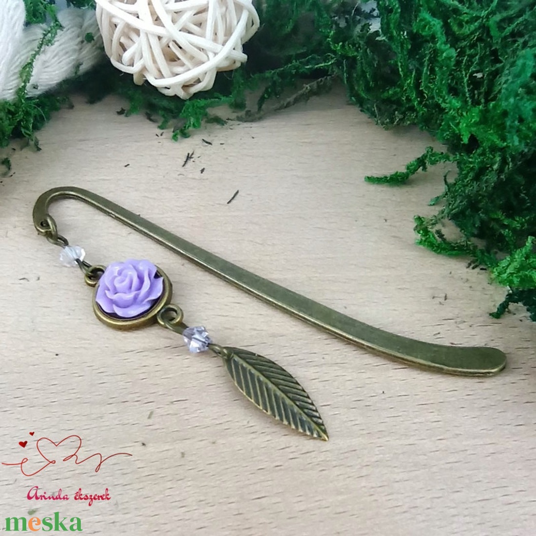 Rózsaszín rózsás könyvjelző - Anyák napi apró figyelmesség #52 - könyv & zene - könyvjelző - Meska.hu