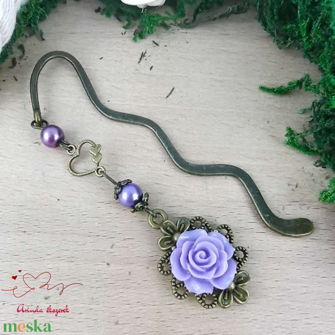 Rózsaszín rózsás könyvjelző - Anyák napi apró figyelmesség #53 - könyv & zene - könyvjelző - Meska.hu