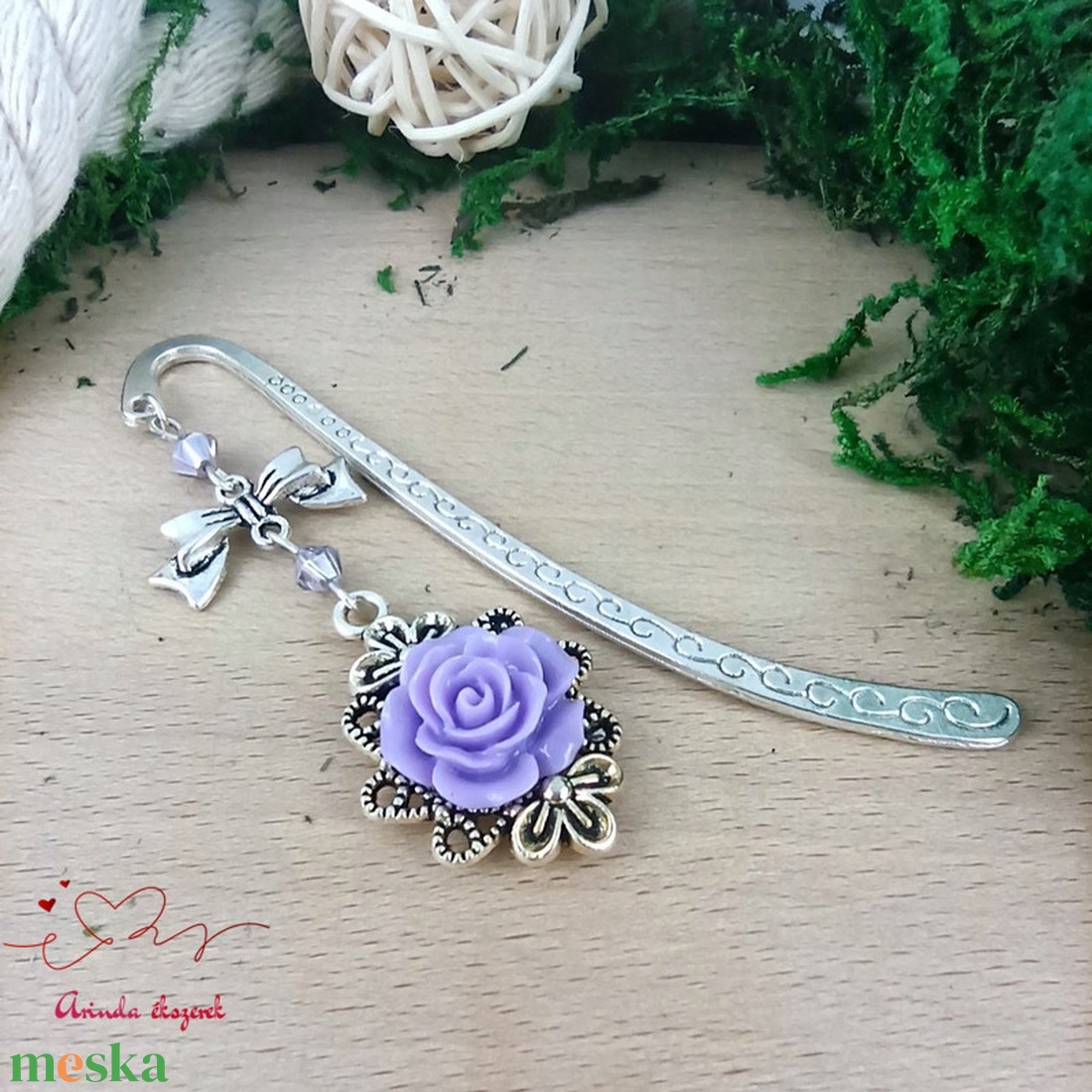 Rózsaszín rózsás könyvjelző - Anyák napi apró figyelmesség #54 - könyv & zene - könyvjelző - Meska.hu