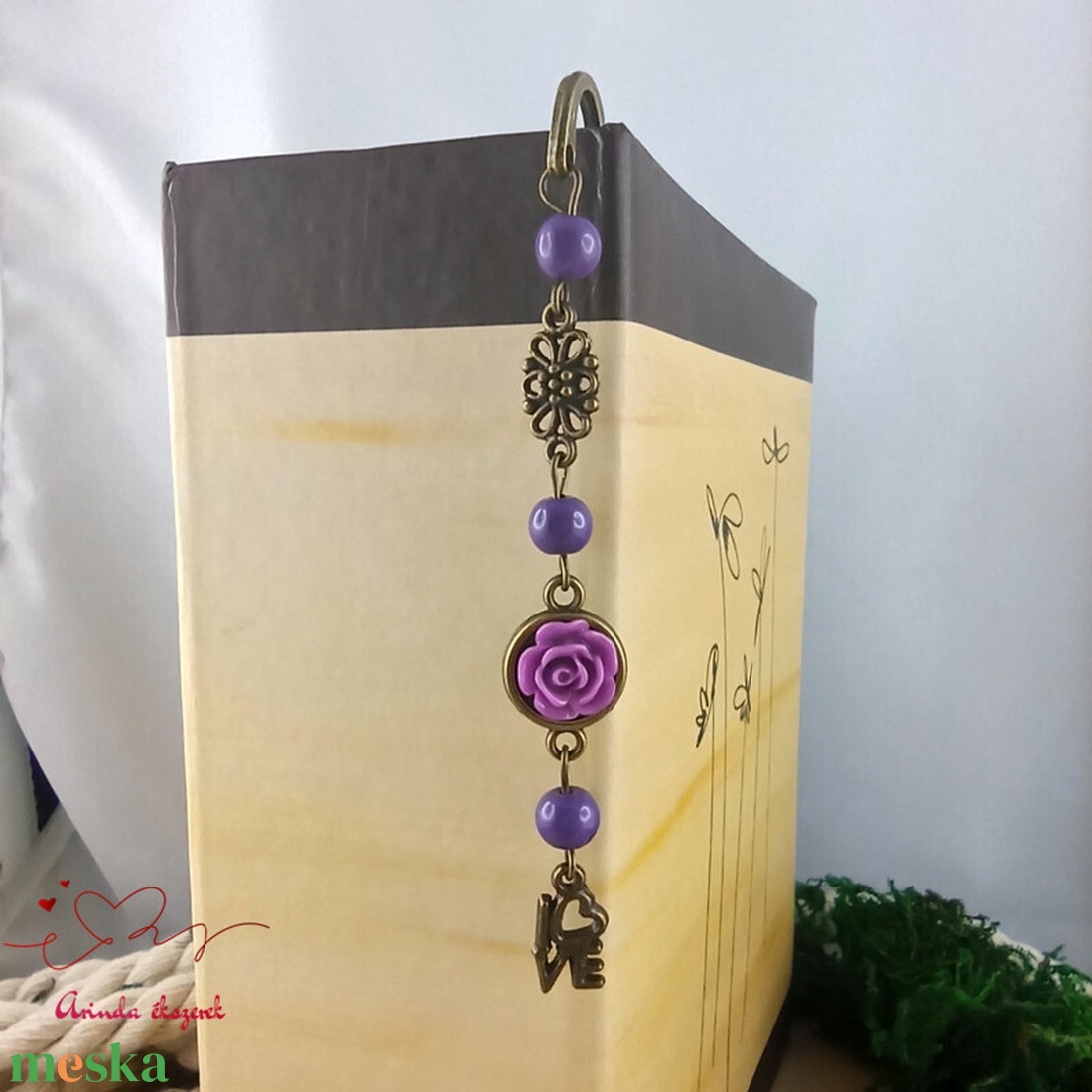 Rózsaszín rózsás könyvjelző - Anyák napi apró figyelmesség #55 - könyv & zene - könyvjelző - Meska.hu