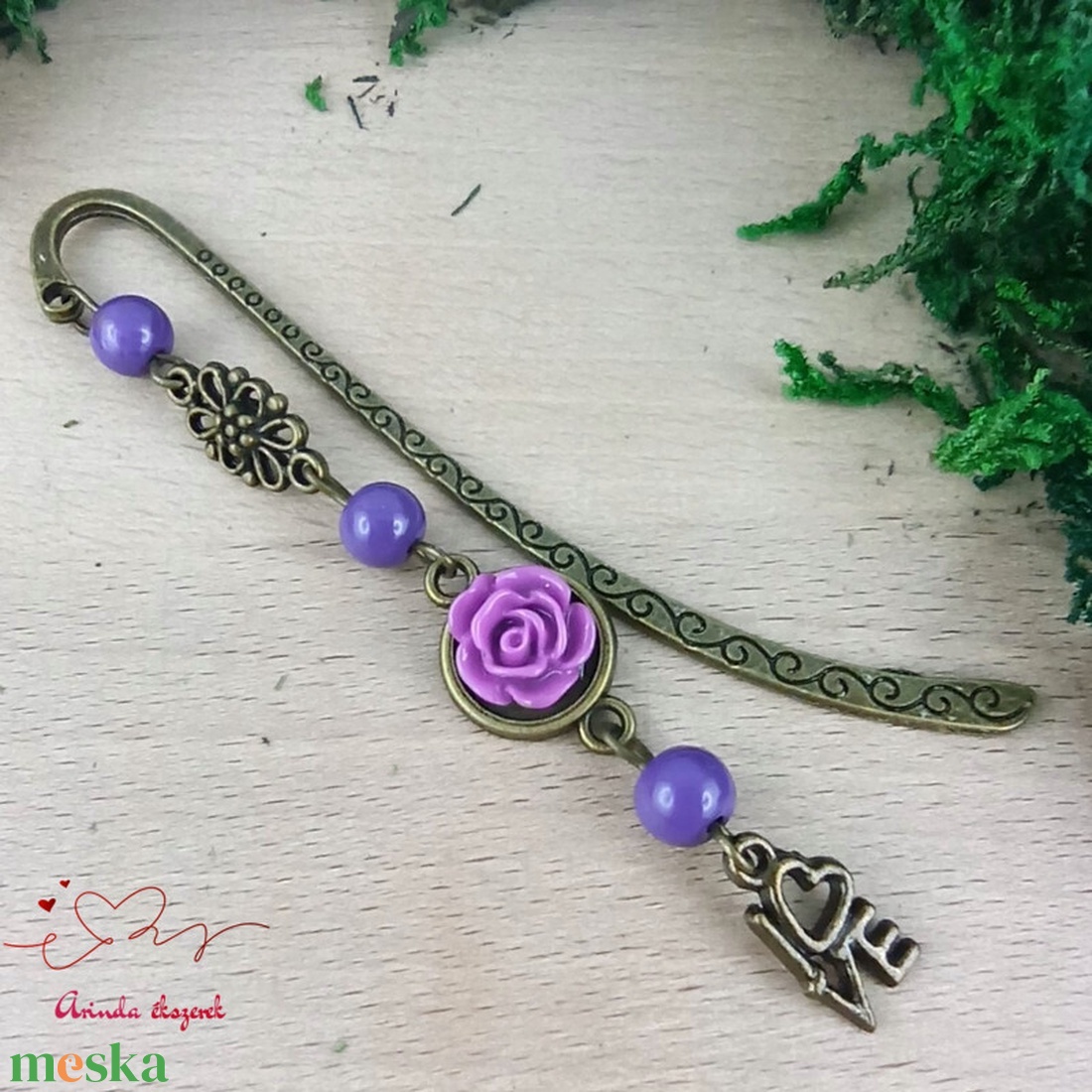 Rózsaszín rózsás könyvjelző - Anyák napi apró figyelmesség #55 - könyv & zene - könyvjelző - Meska.hu