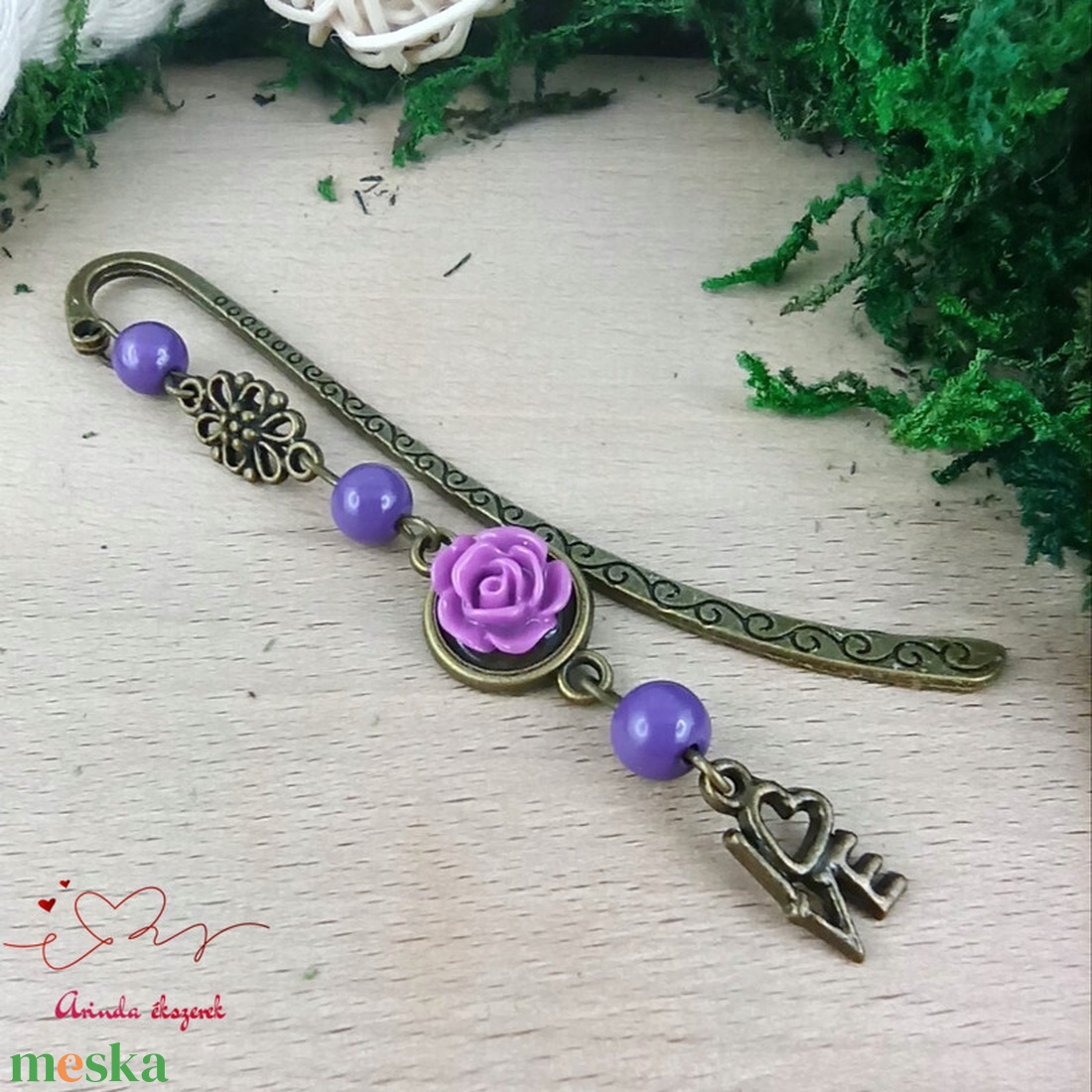 Rózsaszín rózsás könyvjelző - Anyák napi apró figyelmesség #55 - könyv & zene - könyvjelző - Meska.hu