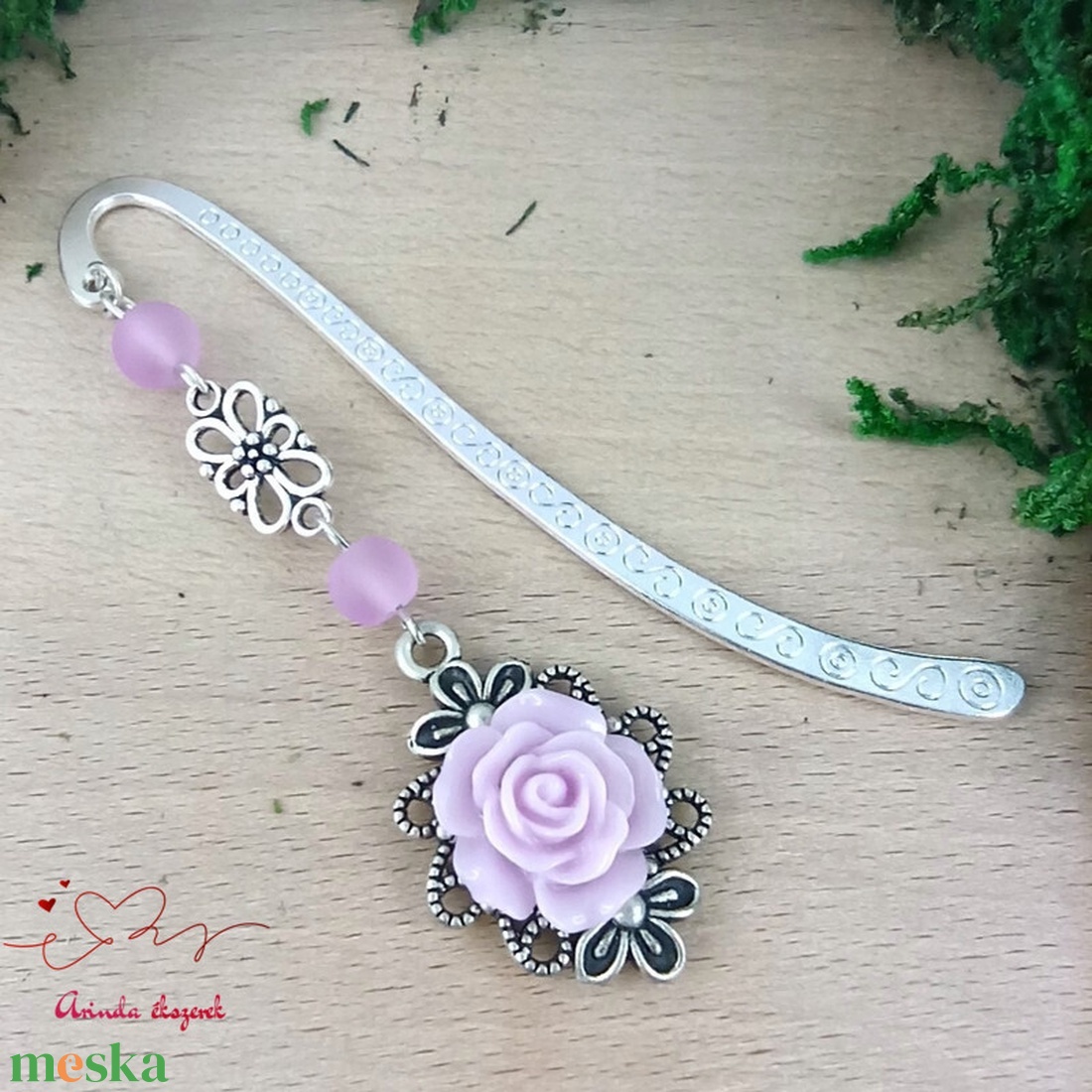 Rózsaszín rózsás könyvjelző - Anyák napi apró figyelmesség #56 - könyv & zene - könyvjelző - Meska.hu