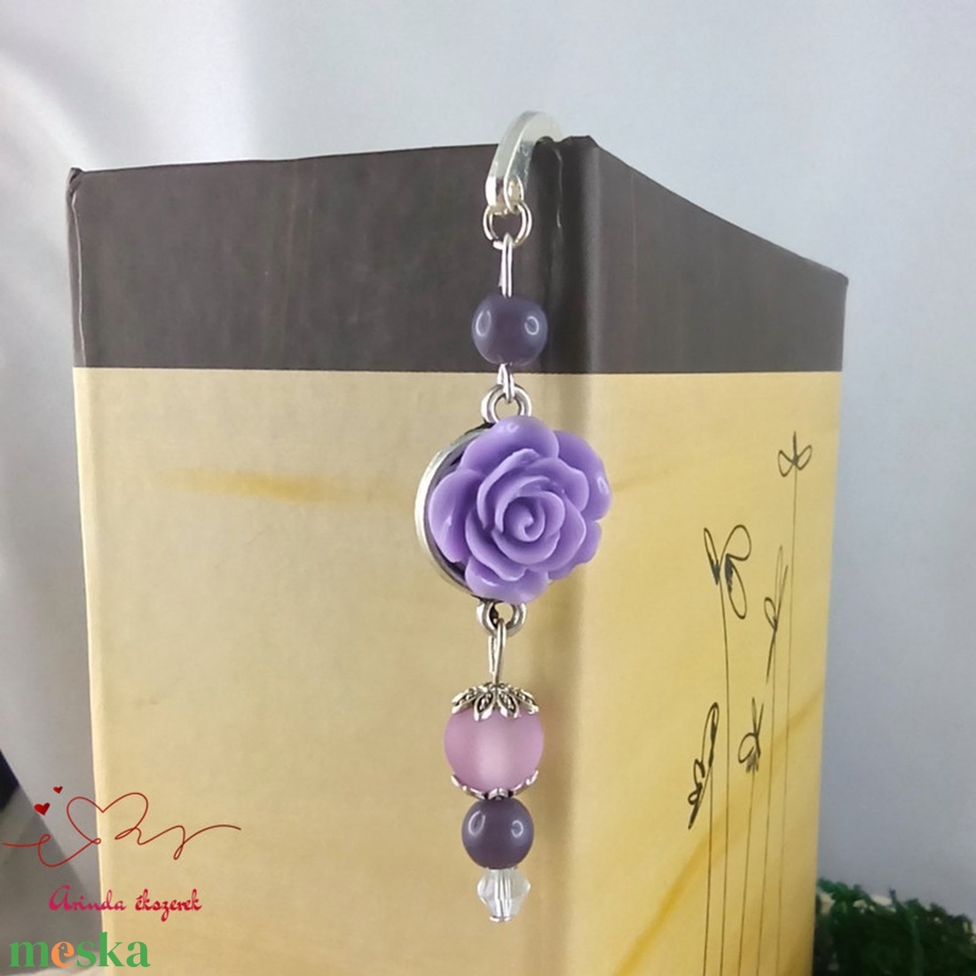 Rózsaszín rózsás könyvjelző - Anyák napi apró figyelmesség #57 - könyv & zene - könyvjelző - Meska.hu