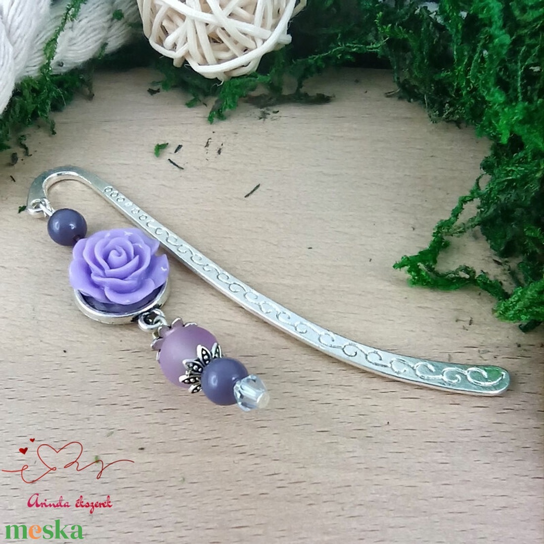 Rózsaszín rózsás könyvjelző - Anyák napi apró figyelmesség #57 - könyv & zene - könyvjelző - Meska.hu