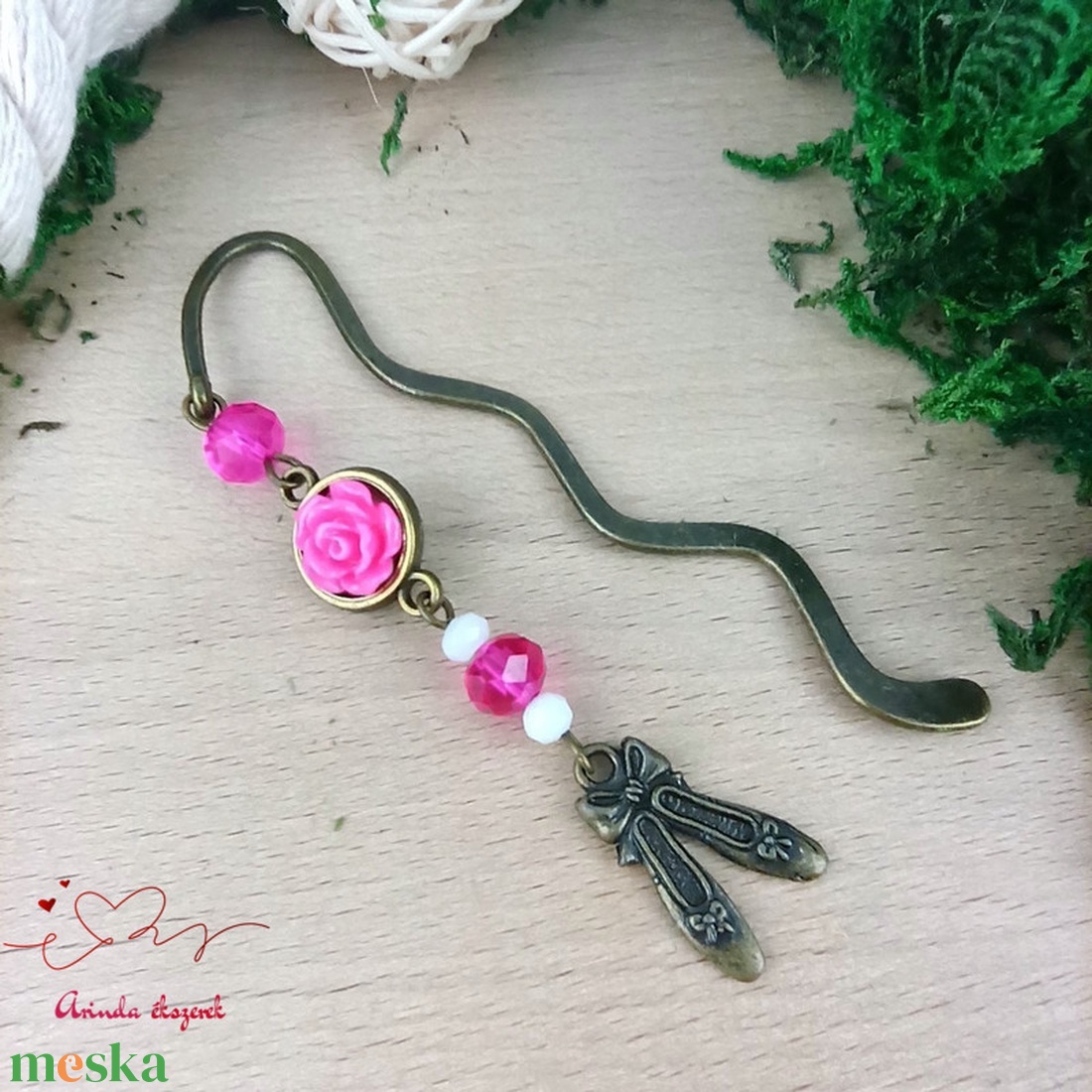 Pink rózsás könyvjelző - Anyák napi apró figyelmesség #90 - könyv & zene - könyvjelző - Meska.hu