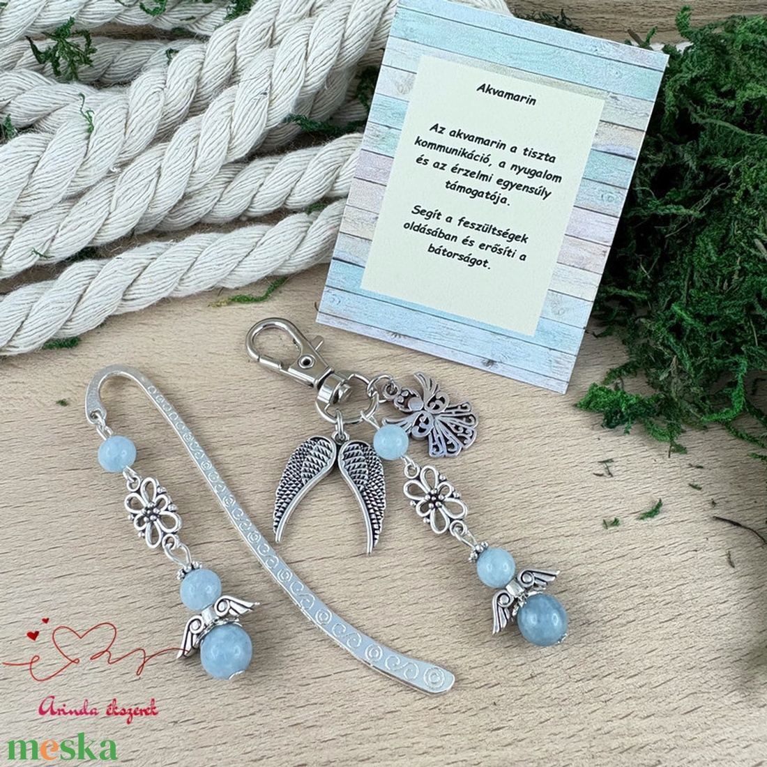 Akvamarin angyal könyvjelző és kulcstartó szett � ásvány ajándék - könyv & zene - könyvjelző - Meska.hu