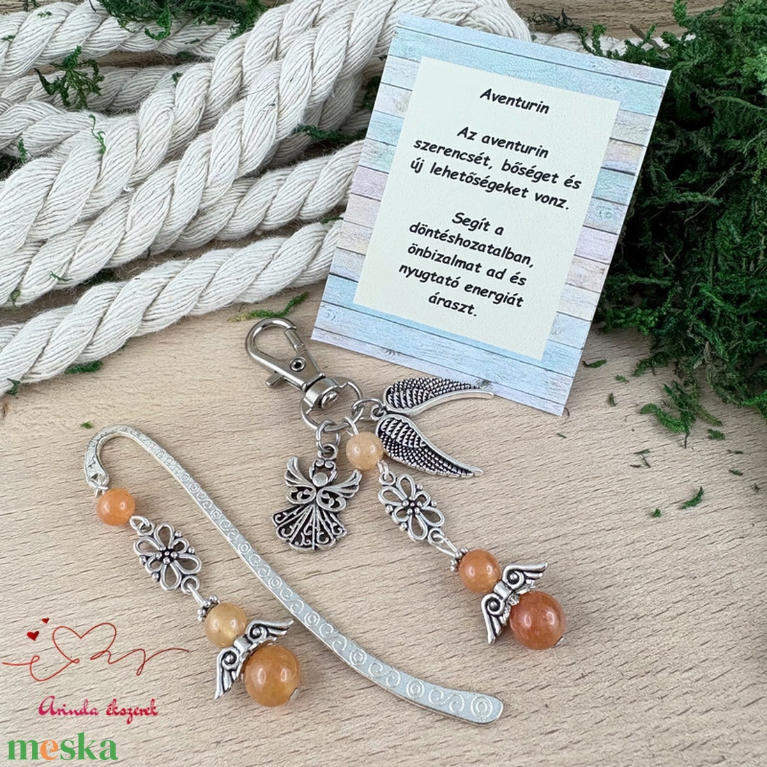 Narancs aventurin angyal könyvjelző és kulcstartó szett � ásvány ajándék - könyv & zene - könyvjelző - Meska.hu