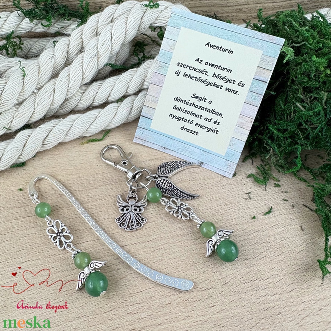 Zöld aventurin angyal könyvjelző és kulcstartó szett � ásvány ajándék - könyv & zene - könyvjelző - Meska.hu