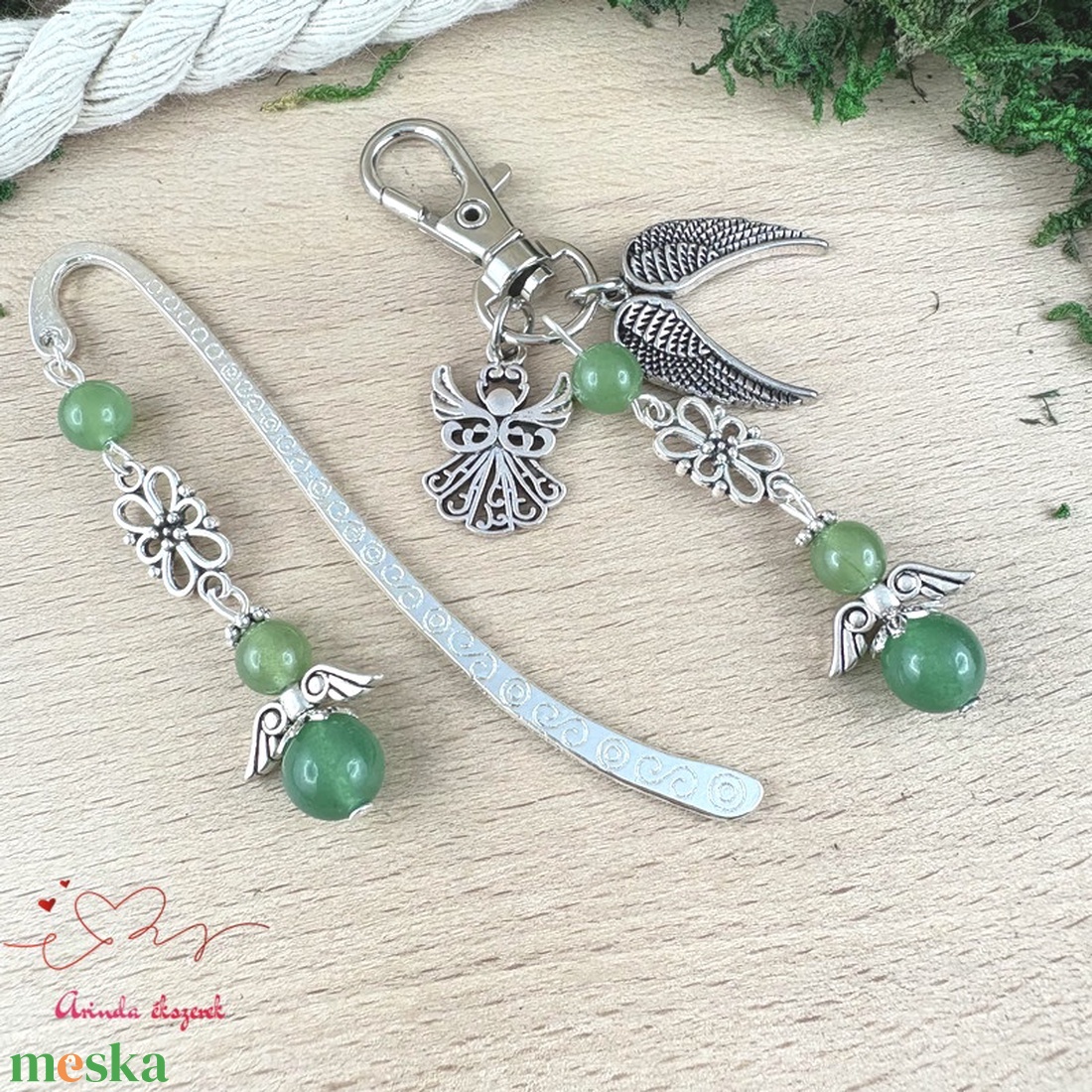 Zöld aventurin angyal könyvjelző és kulcstartó szett � ásvány ajándék - könyv & zene - könyvjelző - Meska.hu