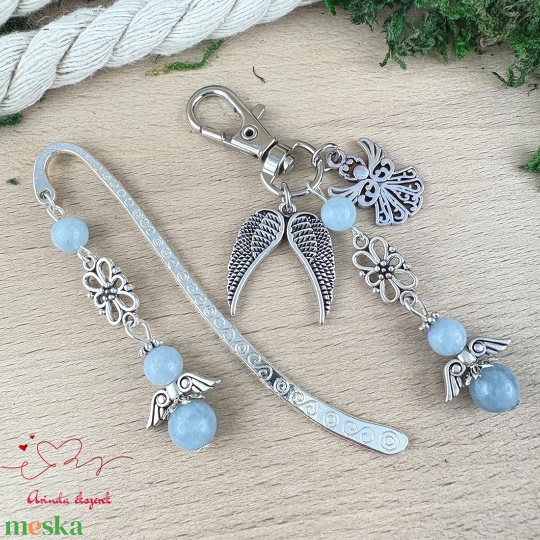 Akvamarin angyal könyvjelző és kulcstartó szett � ásvány ajándék - könyv & zene - könyvjelző - Meska.hu