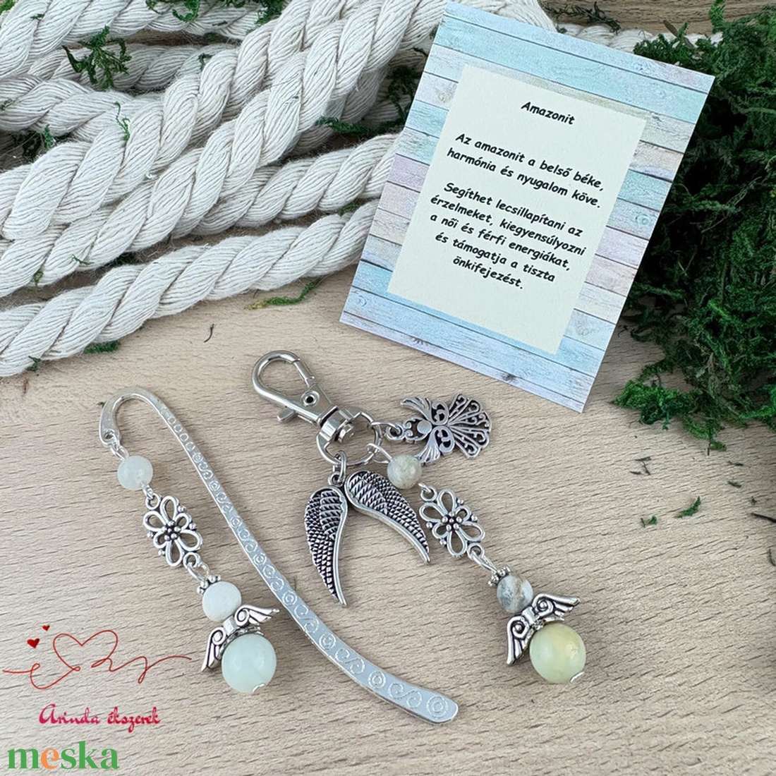 Amazonit angyal könyvjelző és kulcstartó szett � ásvány ajándék - könyv & zene - könyvjelző - Meska.hu