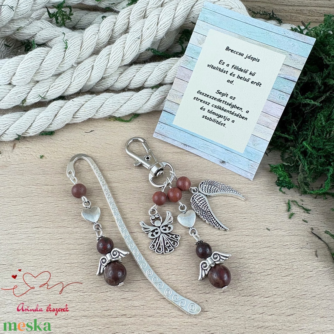 Breccsa jáspis angyal könyvjelző és kulcstartó szett � ásvány ajándék - könyv & zene - könyvjelző - Meska.hu