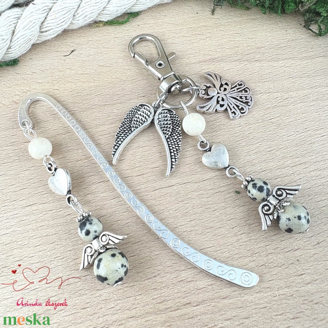 Dalmata jáspis angyal könyvjelző és kulcstartó szett � ásvány ajándék - könyv & zene - könyvjelző - Meska.hu