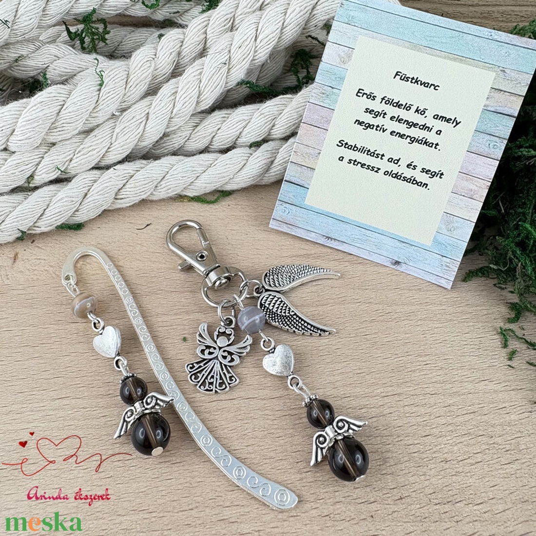 Füstkvarc angyal könyvjelző és kulcstartó szett � ásvány ajándék - könyv & zene - könyvjelző - Meska.hu