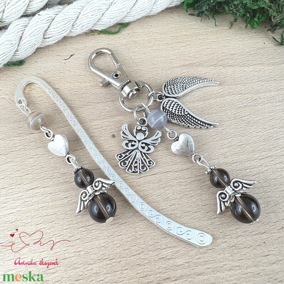 Füstkvarc angyal könyvjelző és kulcstartó szett � ásvány ajándék - könyv & zene - könyvjelző - Meska.hu