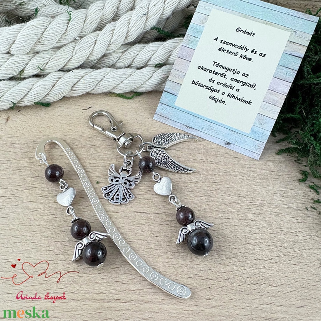 Gránát angyal könyvjelző és kulcstartó szett � ásvány ajándék - könyv & zene - könyvjelző - Meska.hu