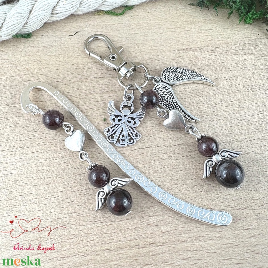 Gránát angyal könyvjelző és kulcstartó szett � ásvány ajándék - könyv & zene - könyvjelző - Meska.hu