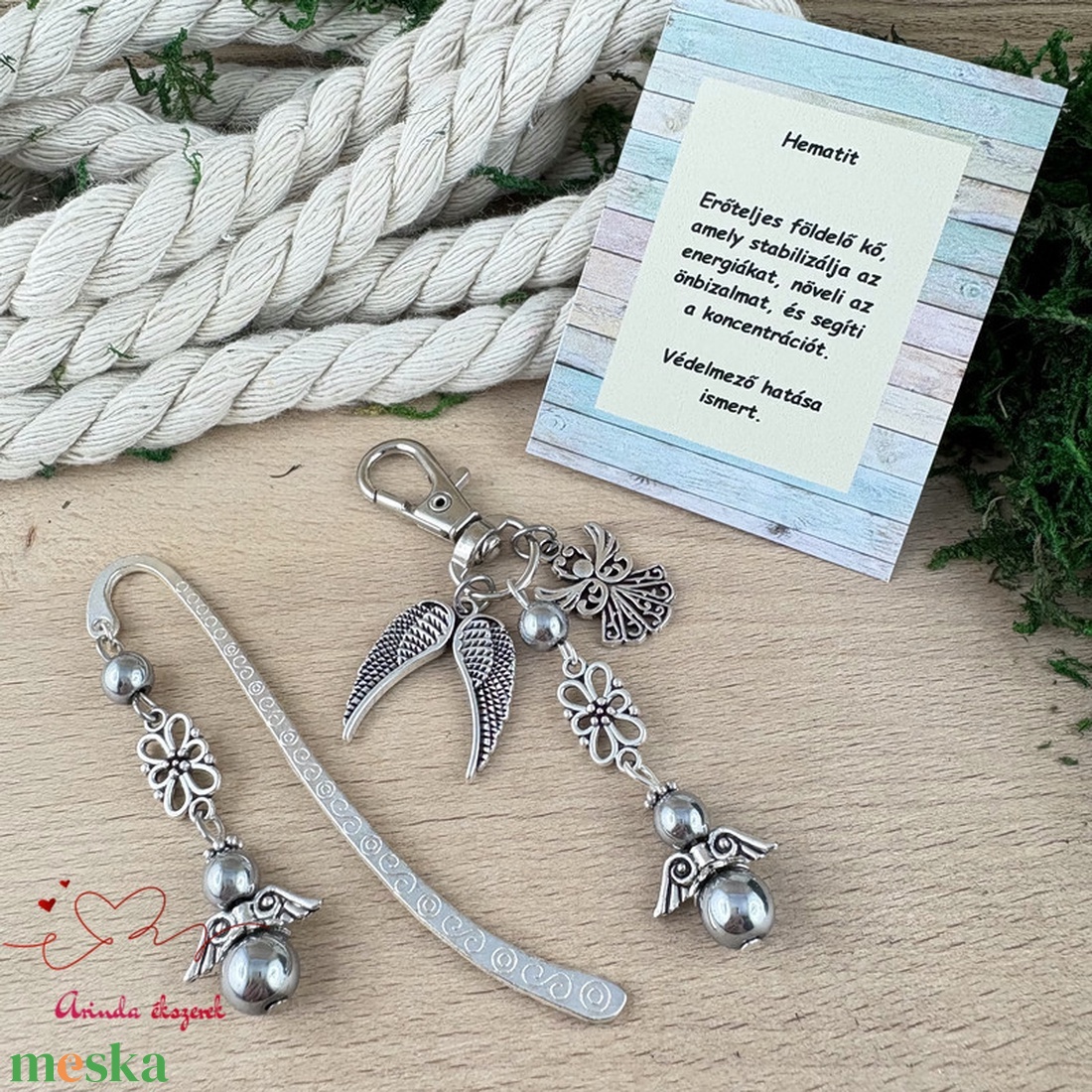 Hematit ezüst angyal könyvjelző és kulcstartó szett � ásvány ajándék - könyv & zene - könyvjelző - Meska.hu