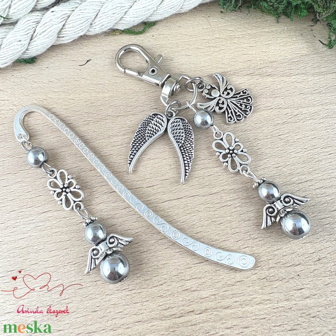 Hematit ezüst angyal könyvjelző és kulcstartó szett � ásvány ajándék - könyv & zene - könyvjelző - Meska.hu