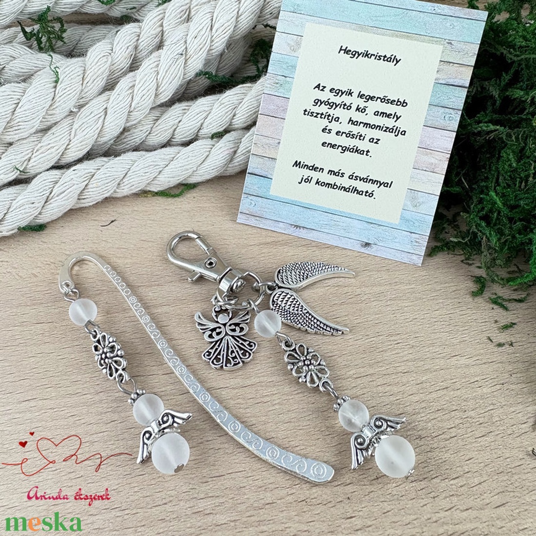 Matt hegyikristály angyal könyvjelző és kulcstartó szett � ásvány ajándék - könyv & zene - könyvjelző - Meska.hu