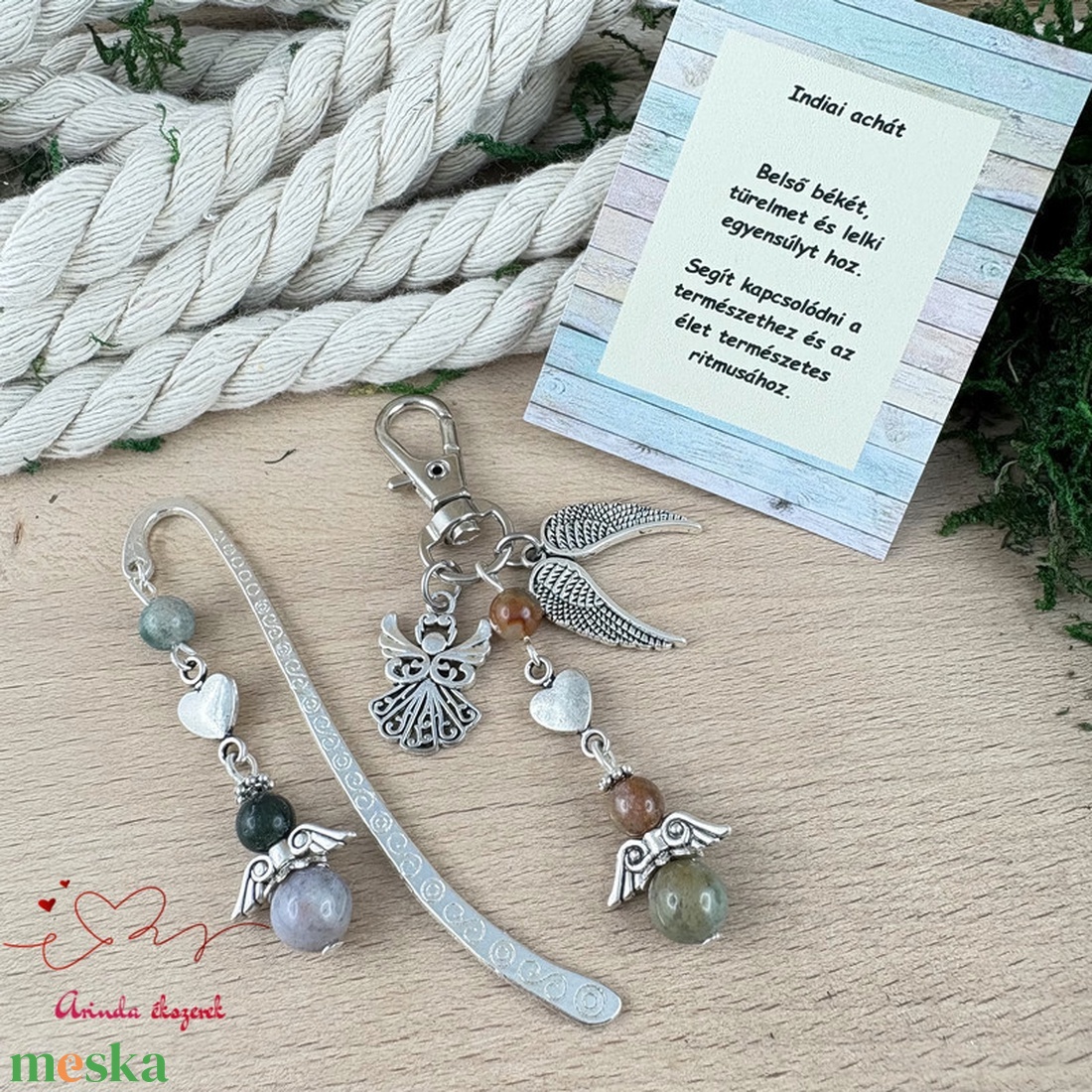 Indiai achát angyal könyvjelző és kulcstartó szett � ásvány ajándék - könyv & zene - könyvjelző - Meska.hu