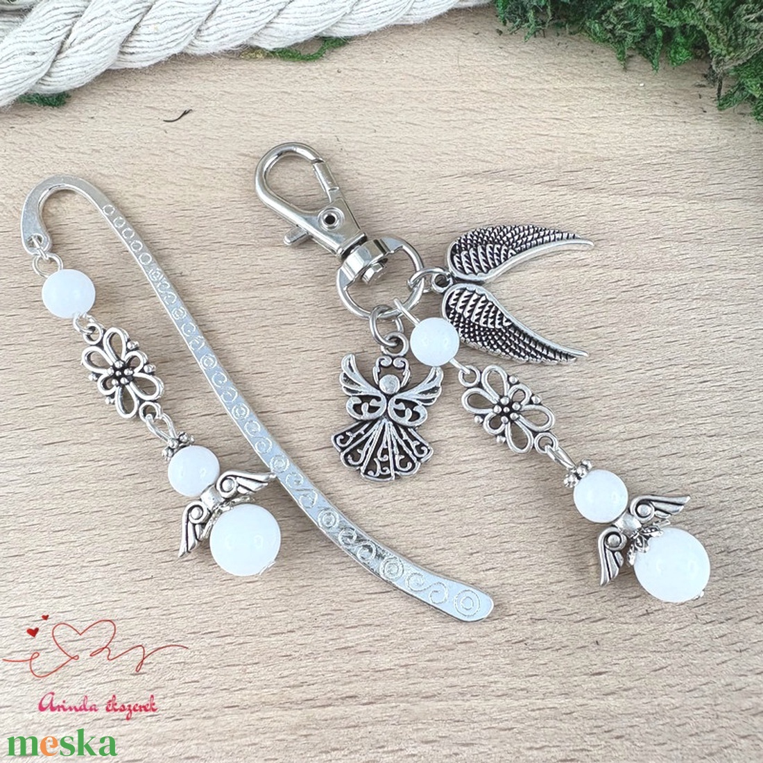 Fehér jade angyal könyvjelző és kulcstartó szett � ásvány ajándék - könyv & zene - könyvjelző - Meska.hu