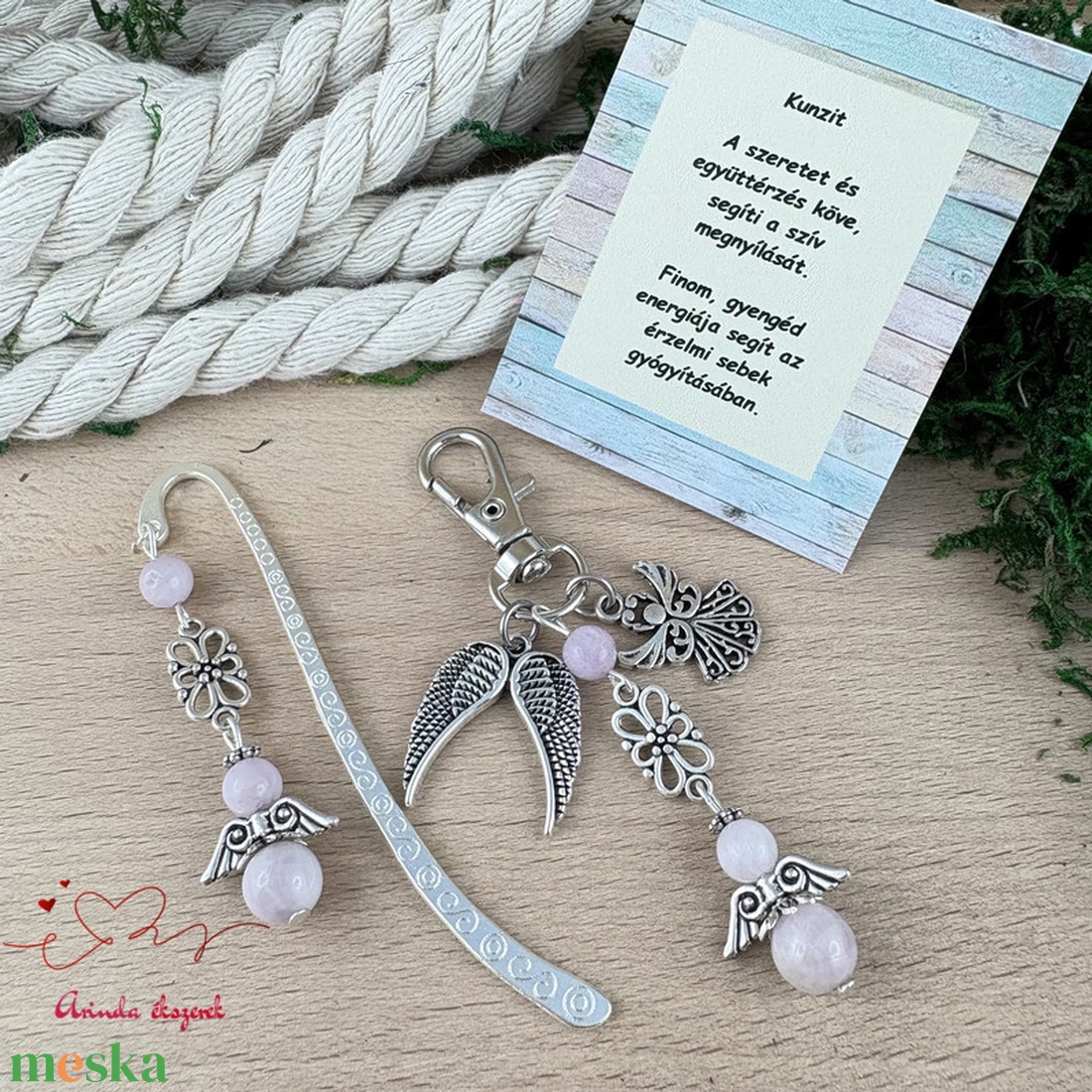 Kunzit angyal könyvjelző és kulcstartó szett � ásvány ajándék - könyv & zene - könyvjelző - Meska.hu