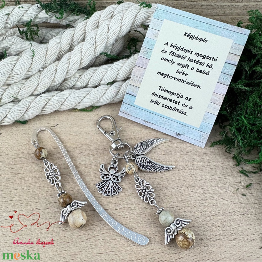 Képjáspis angyal könyvjelző és kulcstartó szett � ásvány ajándék - könyv & zene - könyvjelző - Meska.hu