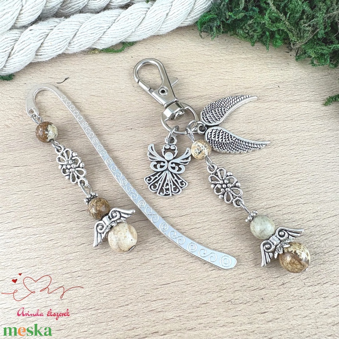 Képjáspis angyal könyvjelző és kulcstartó szett � ásvány ajándék - könyv & zene - könyvjelző - Meska.hu