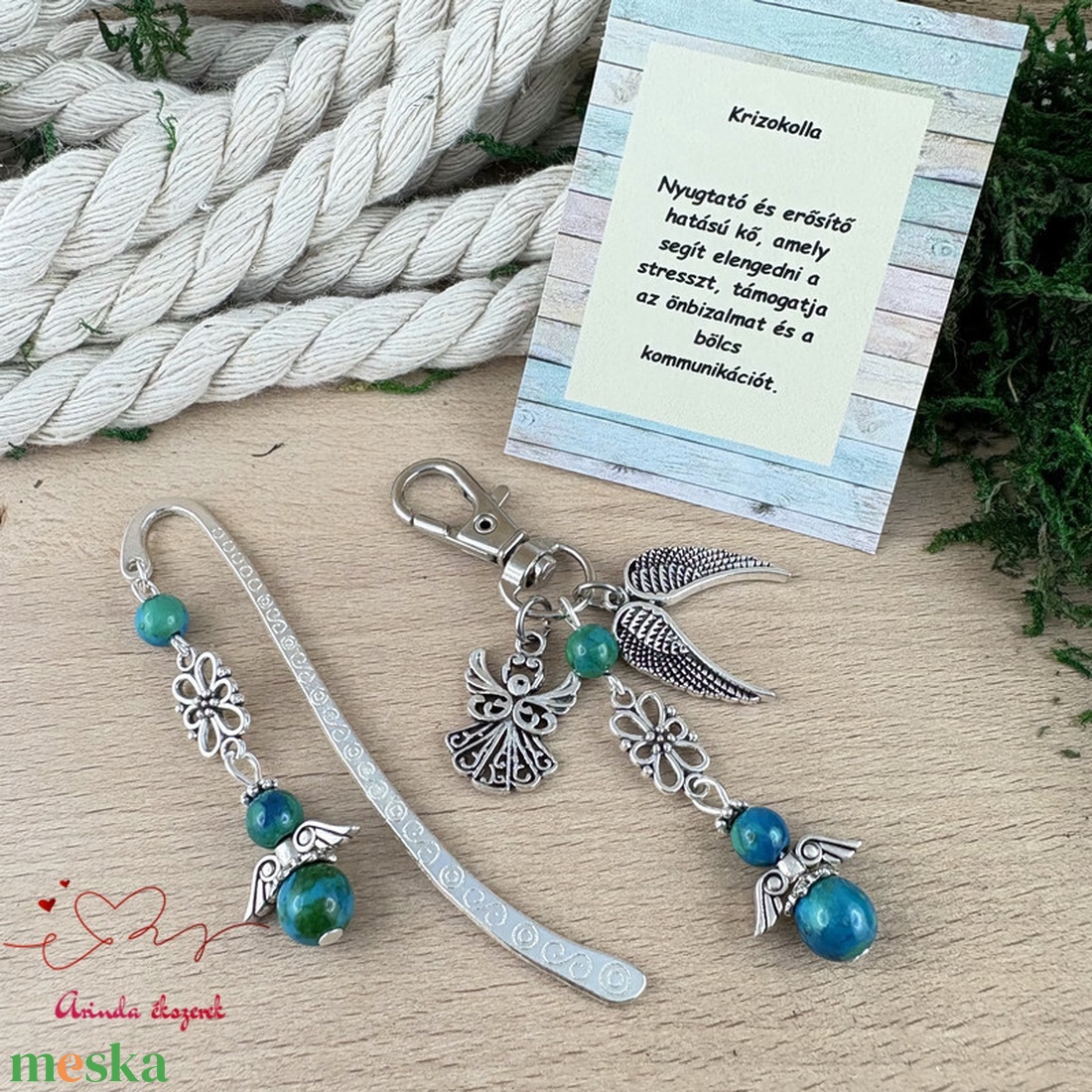 Krizokolla angyal könyvjelző és kulcstartó szett � ásvány ajándék - könyv & zene - könyvjelző - Meska.hu